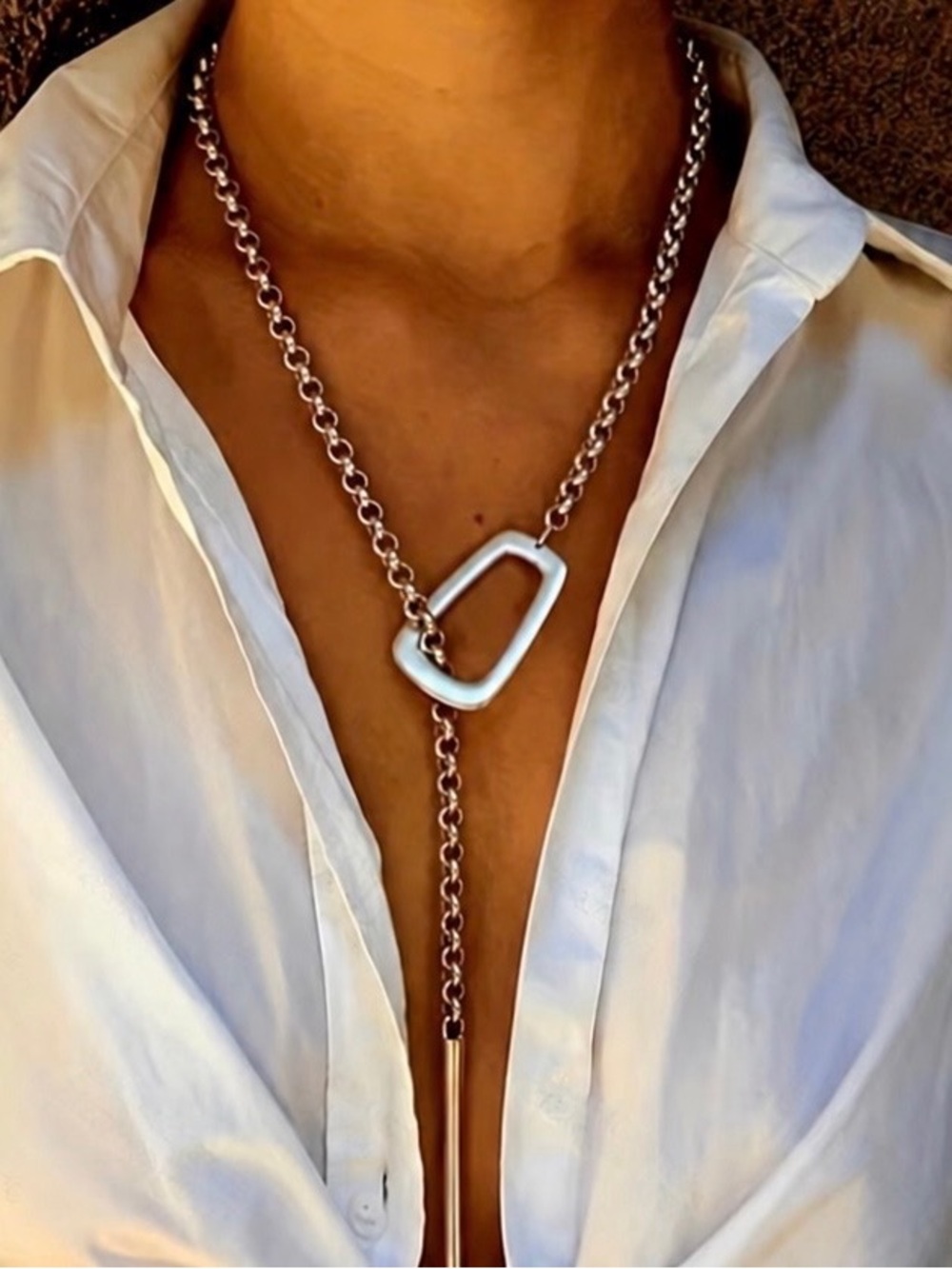 Zara Modern Silver Y-Lariat Chain Necklace NWOT